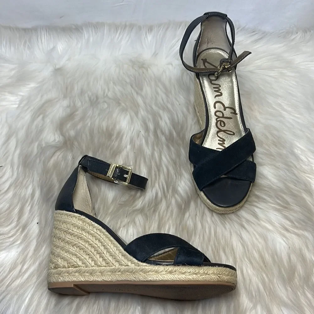 Sam Edelman Brenda Black Vegan Sueded Strappy Espadrilles‎ Sz 6.5